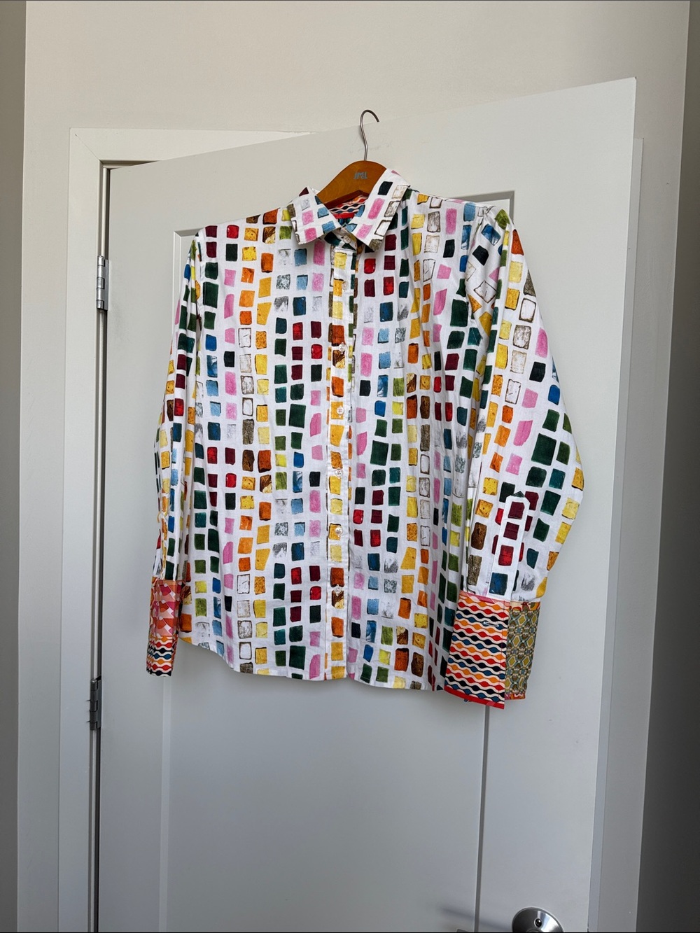 Multicolor Grid-Print Button Front Blouse